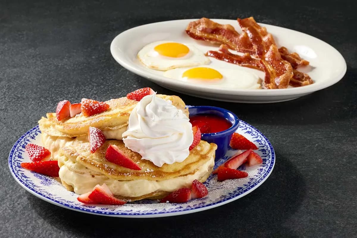 Strawberry Stuffed Cheesecake Pancakes at Cracker Barrel