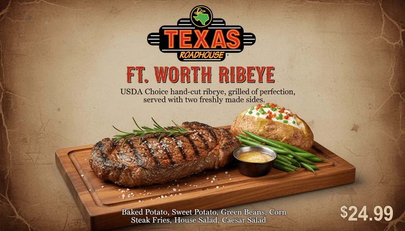 Texas Roadhouse Ft. Worth Ribeye (12 oz): ranked #2 best steakhouse in USA
