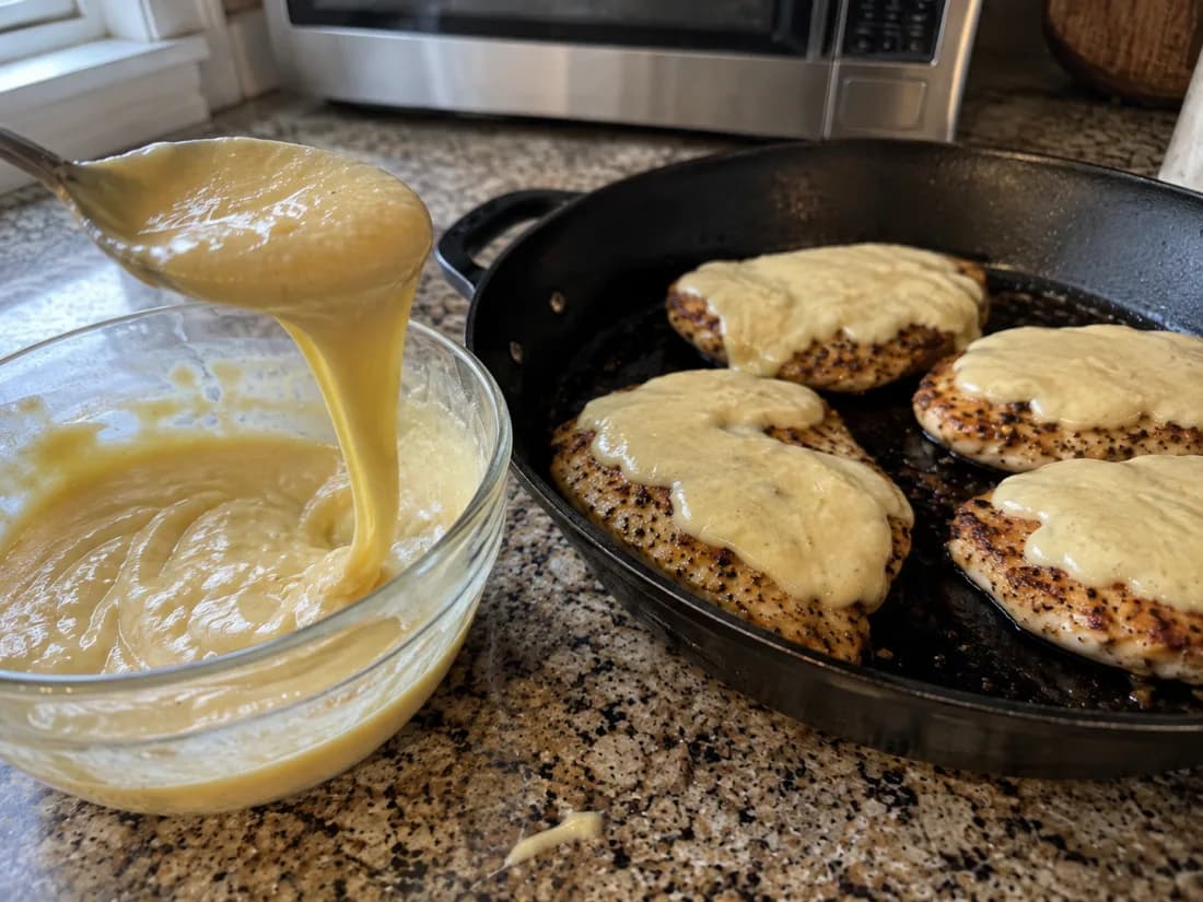 Melt the cheese and spread it - LongHorn Parmesan Crusted Chicken Copycat Recipe