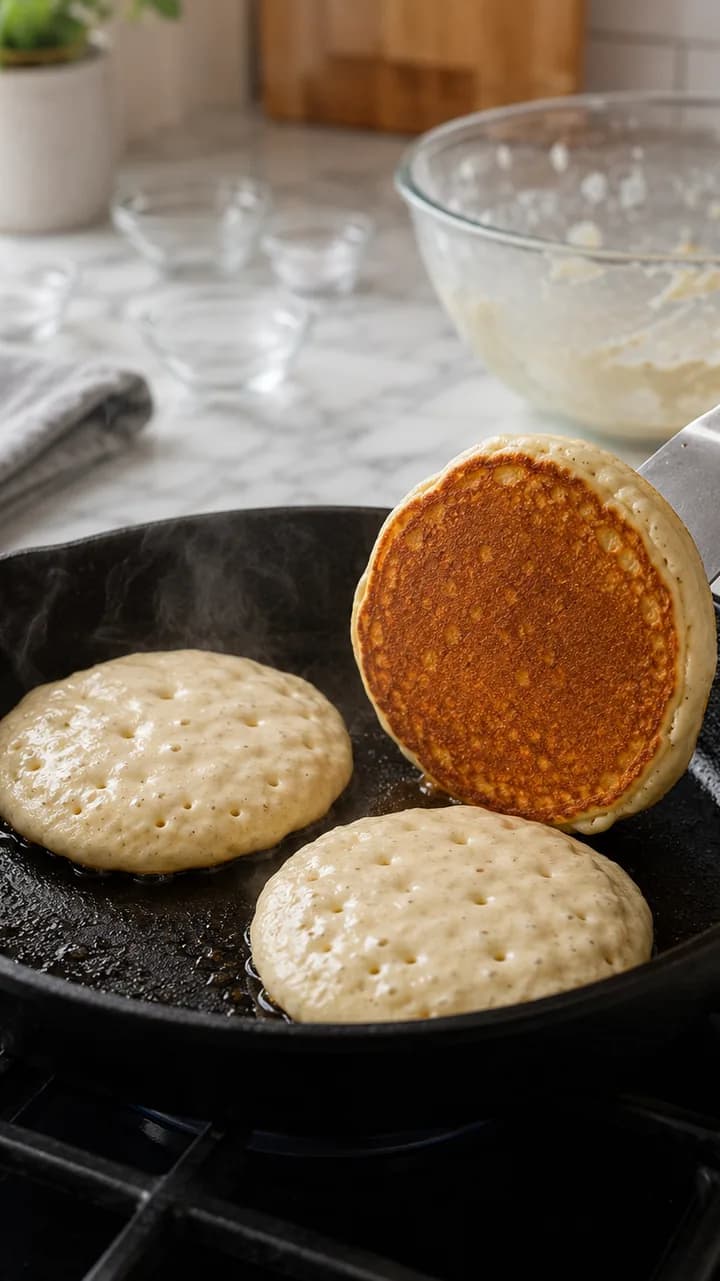 Flip once, when the edges go matte. - Fluffy Pancake Recipe (Tall and Light)