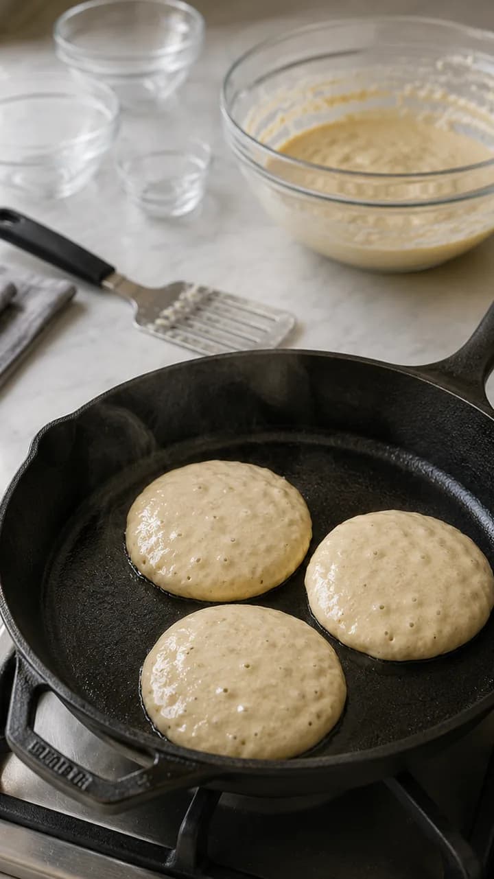 Pour without spreading. - Fluffy Pancake Recipe (Tall and Light)